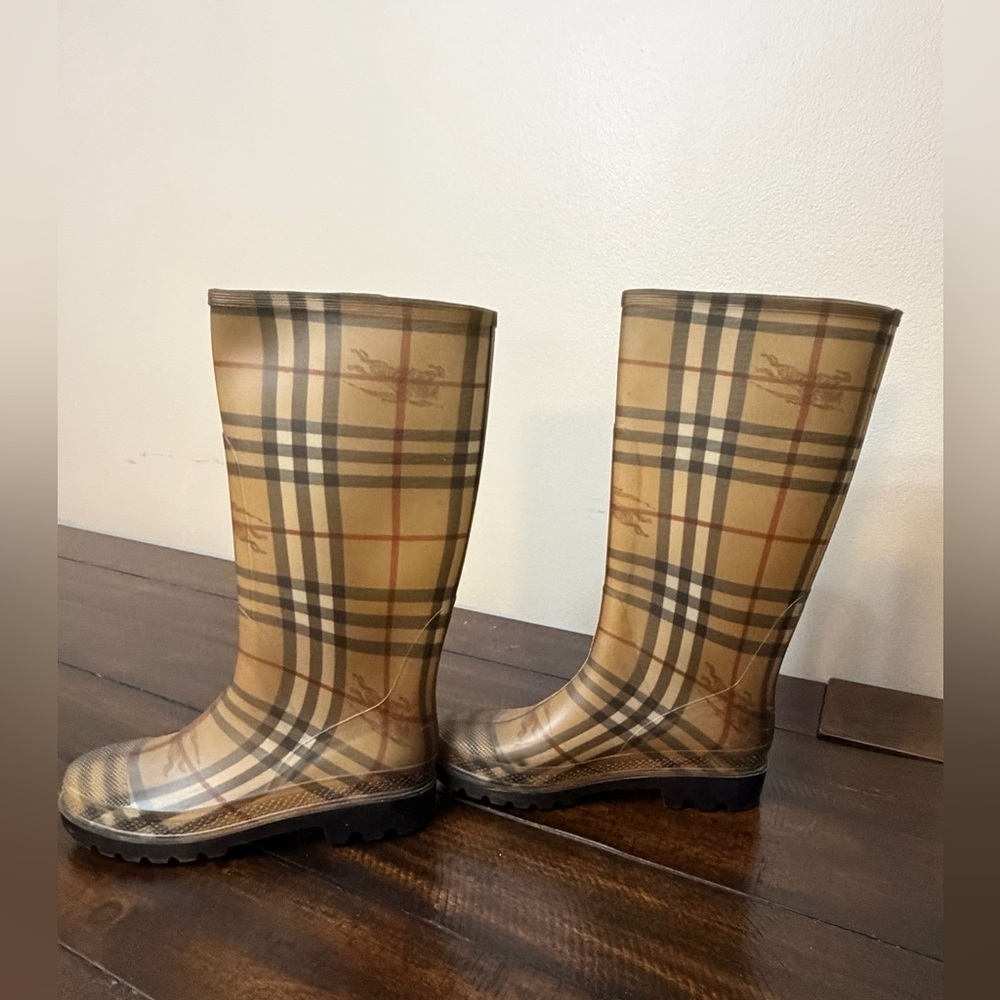BURBERRY Rain Boots Tall Classic Check Haymarket Women's EUR 38
